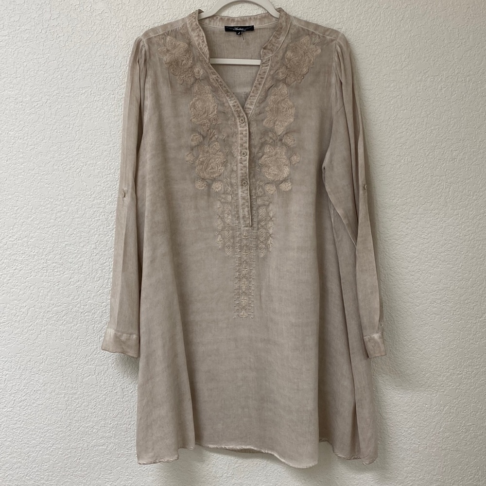 Andree Embroidered Neutral Boho Chic Tunic Top/Dress  Size: Large